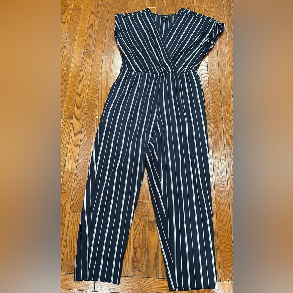 ECI Navy and White Striped Jumpsuit